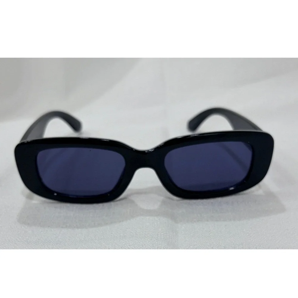 ROXY Women's Black Rectangle Sunglasses Dark Blue Black Lenses Y2K Retro